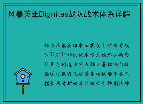 风暴英雄Dignitas战队战术体系详解