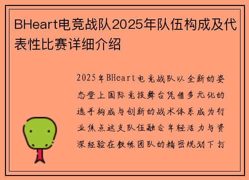 BHeart电竞战队2025年队伍构成及代表性比赛详细介绍